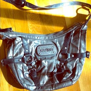Guess brand grey and black metallic hand bag